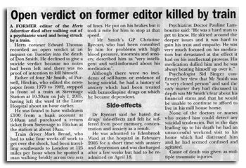 Open verdict on former editor killed by train